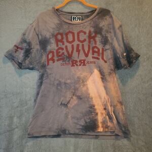 Rock Revival Tie Dye TShirt Men’s XL Gray Red Logo Graphic Casual Tee Streetwear